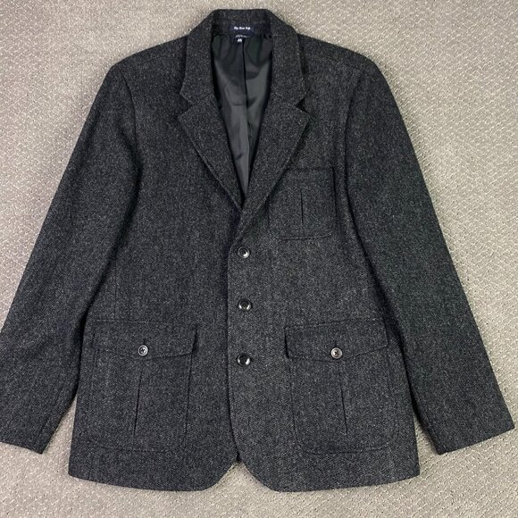 LL Bean Signature Script Tweed Blazer Jacket Sport Coat Men's 46 R Gray Donegal - Picture 1 of 15